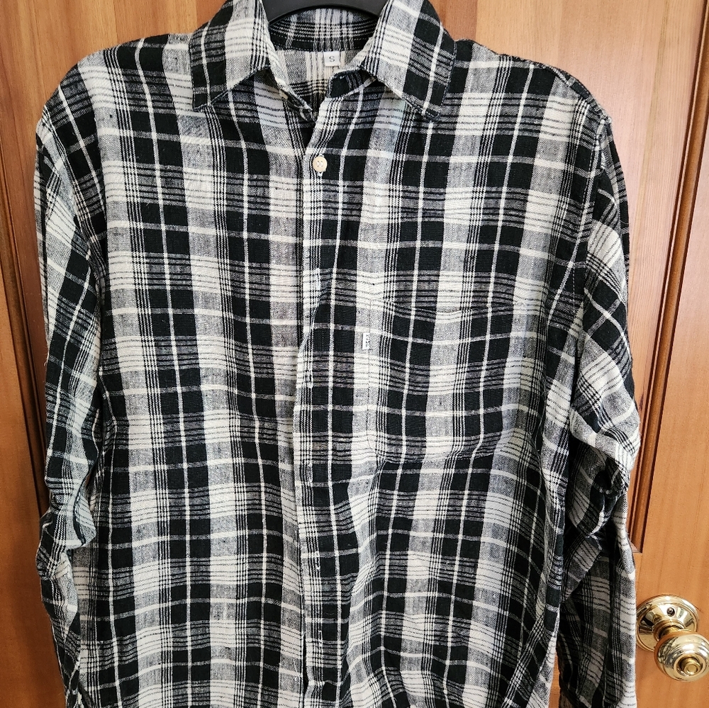 100% Hemp EcoLution Plaid Shirt, black/ white Size S